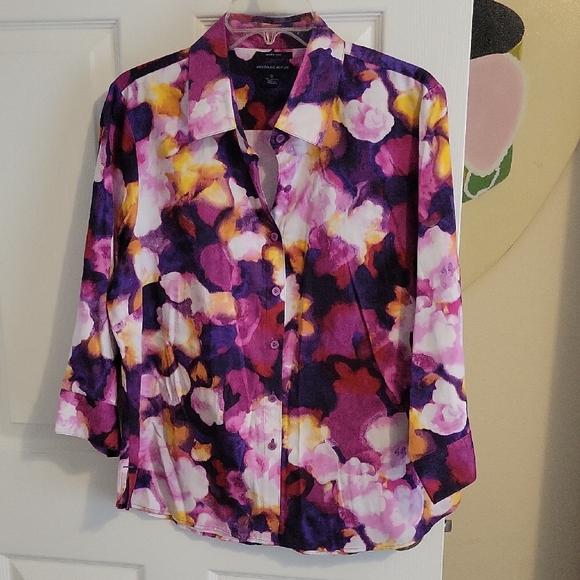 Westbound Tops - Westbount woman Sz1X 100% cotton Multicolor Floral 3/4 sleeve Button-Down Shirt